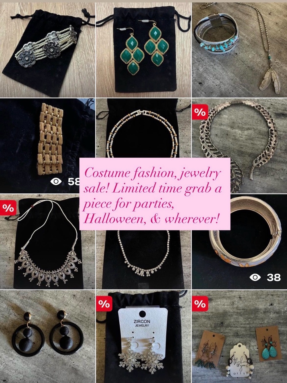 Costume fashion jewelry sale! grab a piece for costume parties or holidays